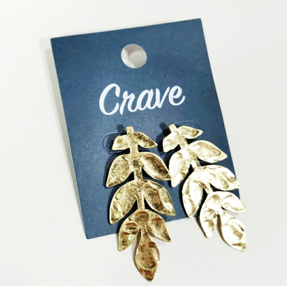 CRAVE GOLD TONE FERN LEAF EARRINGS - Picture 2 of 5